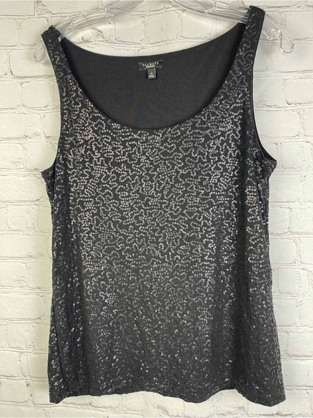 TALBOTS black sequin scoop neck tank top, size M
